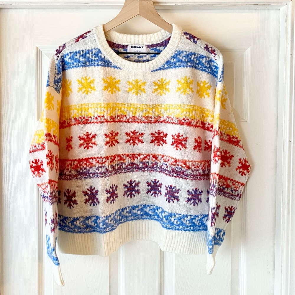 ON Fair Isle Snowflake Sweater rainbow spacedye GIRLS 2X (18) plus NWT